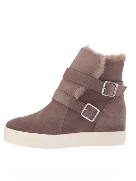 J/SLIDES Shoes - NWT J/SLIDES WELLS Taupe Suede Hidden Wedge Faux Fur Platform